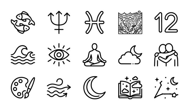 Astrology Zodiac Icons, Celestial Symbols, Horoscope Elements, 12 Constellations, Cosmic Signs