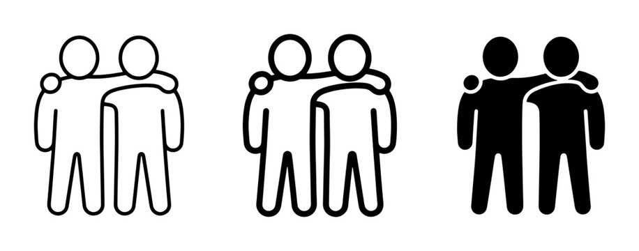 Friendship Icons, Two People Hugging, Support Symbol, Companionship Vector Art