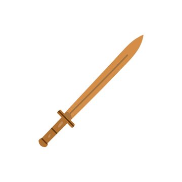 Simple Flat Illustration of a Wooden Sword Isolated on White Background