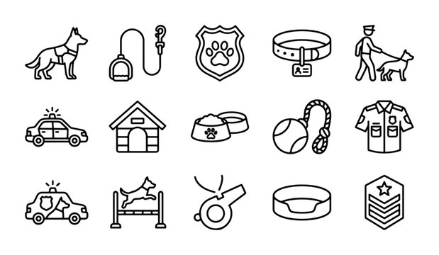 Police Dog Icons, K9 Unit Vector Set, Law Enforcement Pet Graphics, Security Dog Collection