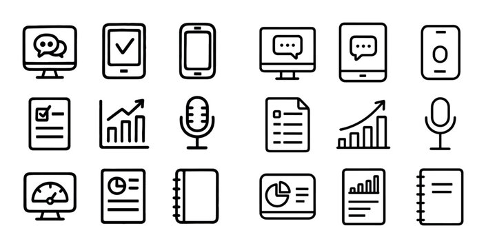 Communication and analytics icons displayed in organized grid layout