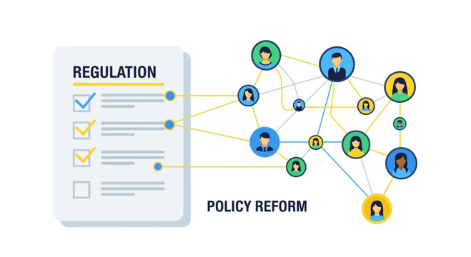 Regulation policy reform flowchart, business process, governance model, compliance vector