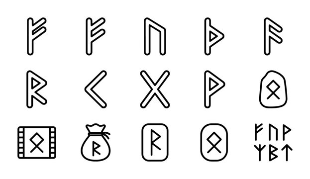 Elder Futhark Runes Set, Ancient Norse Alphabet Symbols, Viking Magic Glyphs, Occult Icons