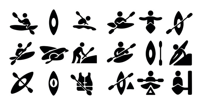 Kayaking and paddleboarding activity icons shown on white sheet
