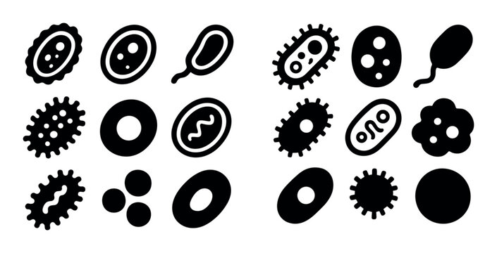 Bacterial and microbial icons showing cell shapes and forms