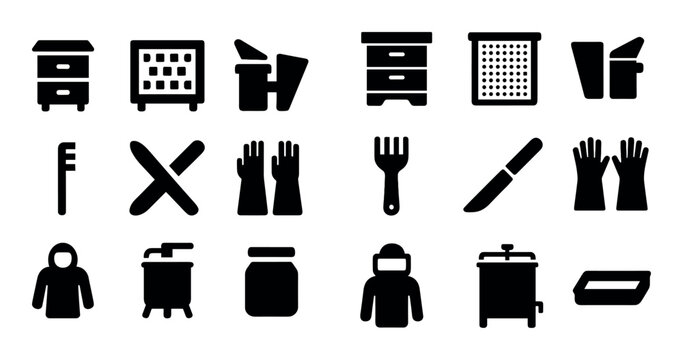 Kitchen utensils and cleaning tools displayed on white background