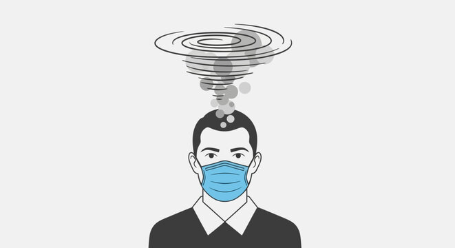Man wearing blue face mask stressed.