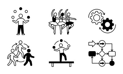 Juggling Icons, Ballet Dancers, Teamwork, Process Flow, Business Concepts, Vector Set © Liza