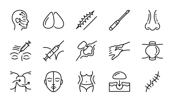 Cosmetic Surgery Icons, Plastic Surgery Vector Set, Medical Aesthetics Line Art Collection