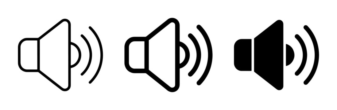 Speaker volume icons, sound wave symbols, audio level indicators, graphic design elements