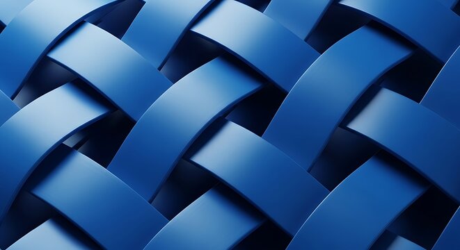 Blue woven plastic strips pattern closeup.