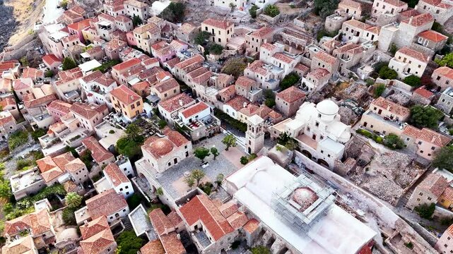 Aerial view of Monemvasia, a town in Laconia, Greece.