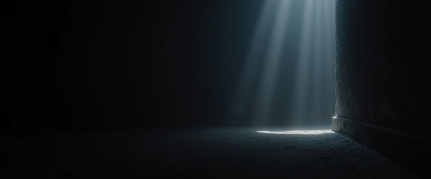 Mysterious dark room with light rays