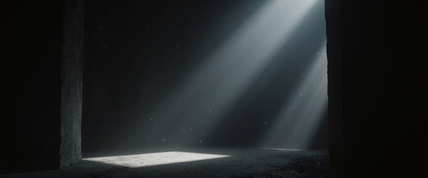 Mysterious dark room with light rays