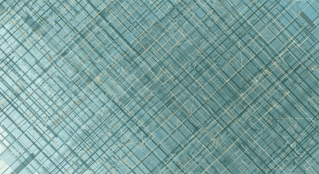 Abstract grid pattern of thin, intersecting lines, creating a sense of depth and complexity in cool blue-green tones.