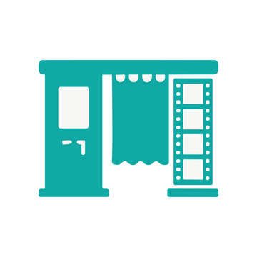 Teal movie theater ticket booth icon.