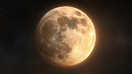 Obraz premium Full moon 3D render with glowing surface and realistic craters. 