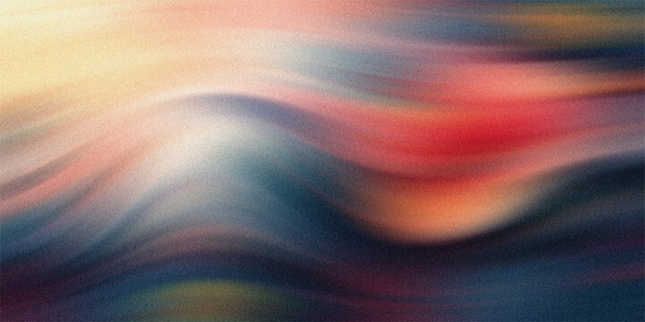 Abstract background showing wavy flowing patterns in soft pastel and bold red hues blending together with grainy light effect.