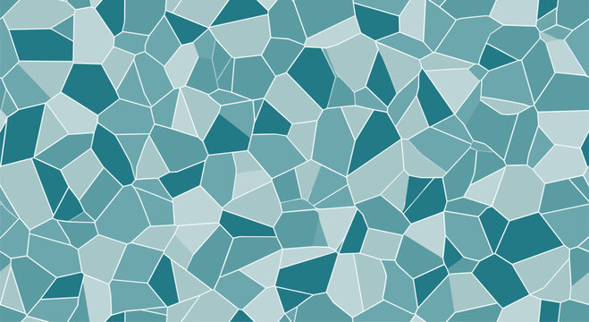 Seamless abstract pattern of irregular polygonal shapes resembling a mosaic or cellular structure in cool blue and green tones.