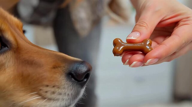 Dog being offered a treat highlighting the rich textures of gourmet cuisine