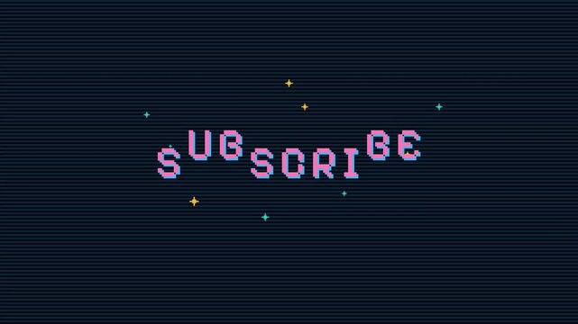 Animated Retro Subscribe Button Motion Graphics with Pixelated Text and Stars
