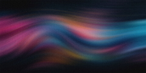 Abstract dark background with swirling multi-colored light trails and a grainy texture, creating a fluid design. © md