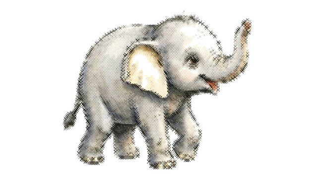 Elephant Embroidery Design Needlework Vector X-stitch Illustration Sewing Thread Craft Cute Cross-stitch Icon Handmade Clipart Isolated