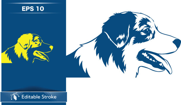 Dog portrait illustration in blue and yellow tones