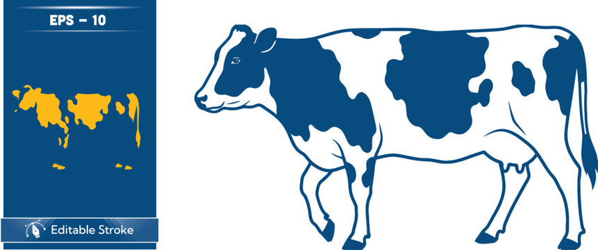 Holstein cow illustration with blue and white coloring