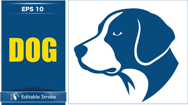 Blue silhouette of a dog s head on a white background