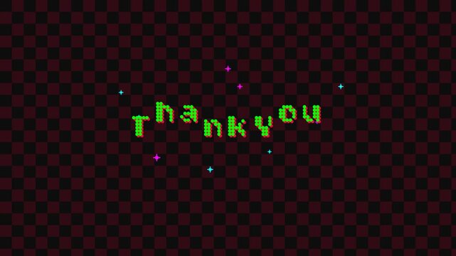 Retro Pixelated Thank You Message with Sparkling Animation and Checkered Background