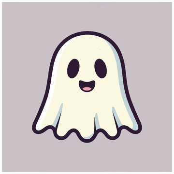 Cute cartoon ghost character smiling face.