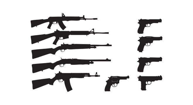 Gun silhouettes, a comprehensive collection of various firearms including rifles, shotguns, and handguns.