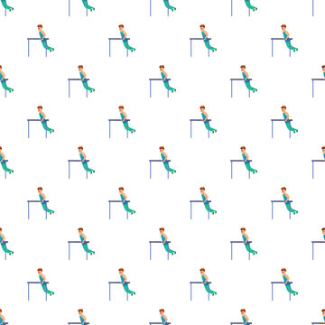 Athlete performing dips on parallel bars in a seamless cartoon pattern