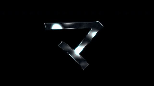 Silver metallic Japanese Katakana "マ". Alpha channel. Seamless loop video