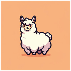 Fototapeta premium Cute Cartoon Llama Standing Alone.