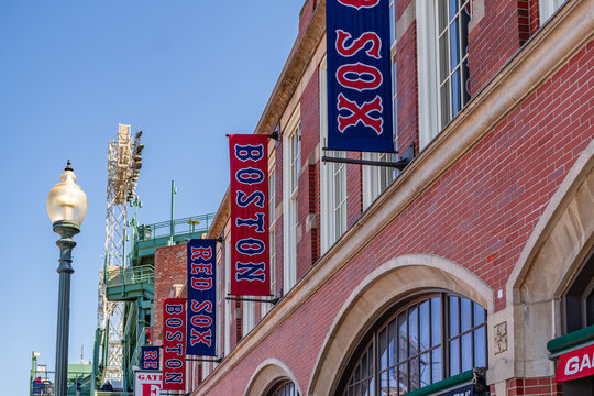 Boston, MA, US-April 8, 2026: The Kenmore Square neighborhood is home to the famous Fenway Park baseball stadium.