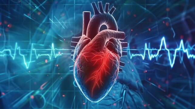 Atrial Fibrillation 3D medical illustration, abnormal irregular heart rhythm disorder, human heart anatomy showing chaotic atrial electrical activity, cardiovascular arrhythmia condition, tachycardia 