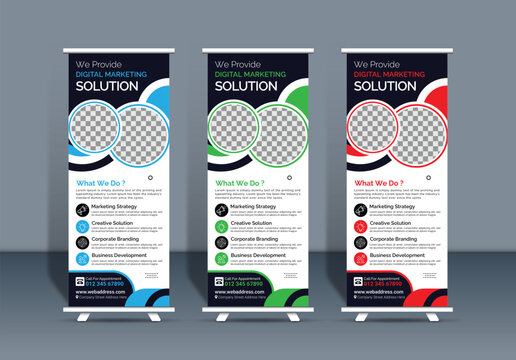 Digital Marketing Agency Roll Up Banner Template, Corporate Business Solution Standee Design, Creative Marketing Strategy Vertical Banner