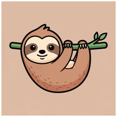 Obraz premium Cute cartoon sloth hanging smiling face.