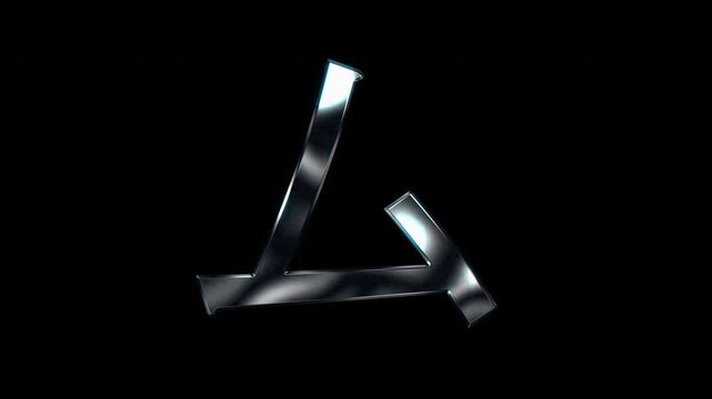 Silver metallic Japanese Katakana "ム". Alpha channel. Seamless loop video