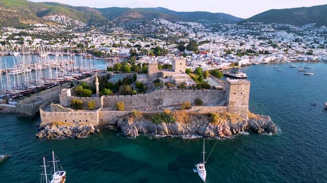 Aerial view of Bodrum in Mugla Province, Turkey.