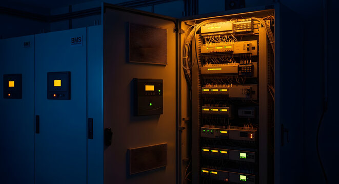 Industrial Control Panel with BMS Automation | Electrical Switchboard with PLC Controllers and Wiring | Smart Building Management System Technology | Automation and Power Distribution
