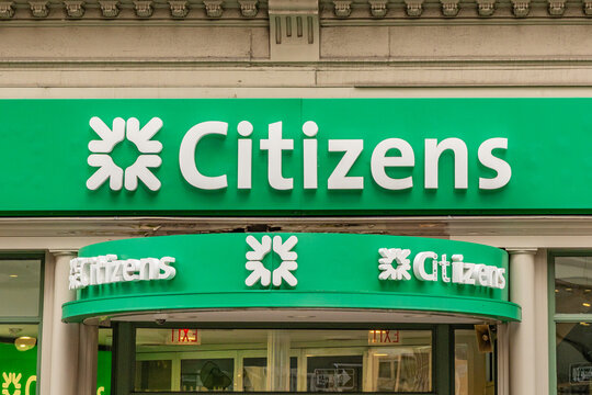 Boston, MA, US-March 29,2026::  Sign reading Citizens Bank - a banking and financial services institution.