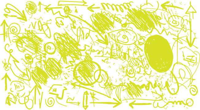 Abstract Seamless Yellow Pattern with Hand Drawn Arrows Scribbles and Doodles