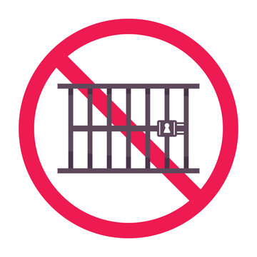 Forbidden sign with prison icon, do not become a prisoner symbol, avoid imprisonment symbol, no jail entry symbol