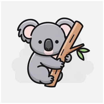 Cute Koala Hanging on Tree Branch.