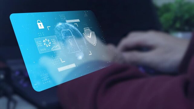 Concept of cyber security, Information security and encryption, Biometric identification and access to business data network and secure personal information.