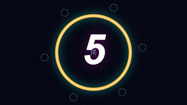 Digital Countdown Timer with Glowing Circular Neon Graphics for Motion
