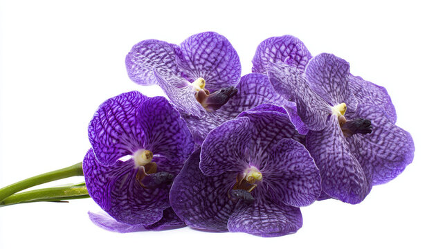 transparent deep purple vanda orchid in exotic botanical setting